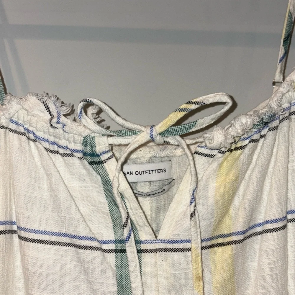 Urban Outfitters Plaid Tie Front Cotton Romper Size Medium White/Green/Yellow - Picture 3 of 12